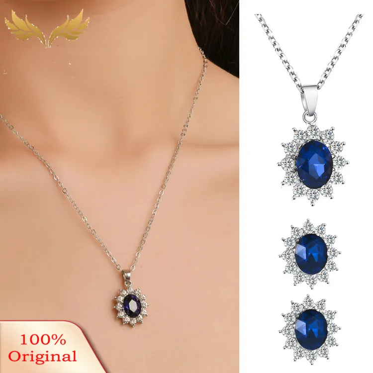 Pendant Necklace Earrings Exquisite Cubic Zirconia Women Jewelry Set