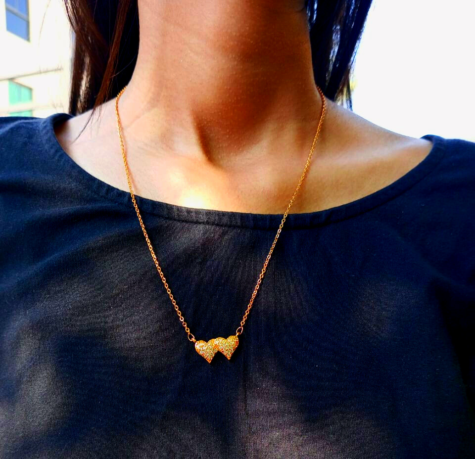 Golden Double Heart Choker Pendant Necklace