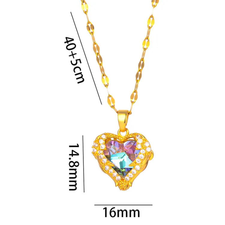 Fashion Ocean Heart Necklace Heart Angel Wings Colorful Crystal Pendant Chain Necklace Wedding Jewelry Gifts For Women Girls