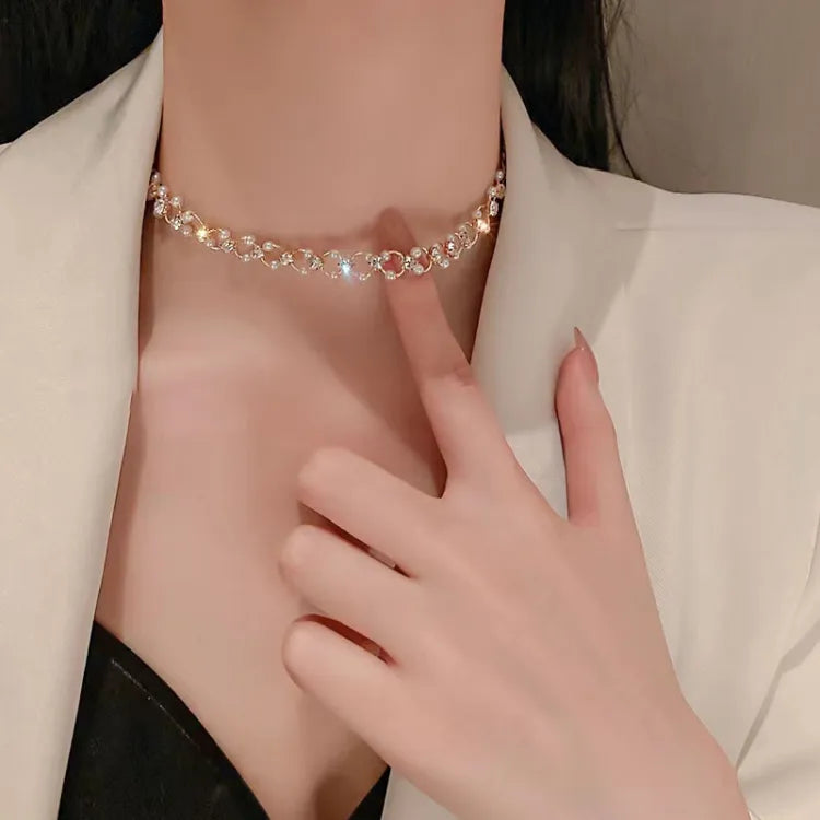Korean Elegant Pearl Necklace Simple Shining Choker Women Fashion Accessories Jewelry Qoddess